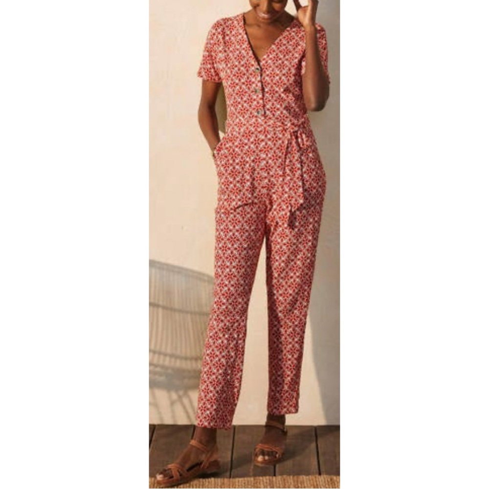 Boden Boho Red Pattern Jumpsuit Waist Tie Women’s Size 6
